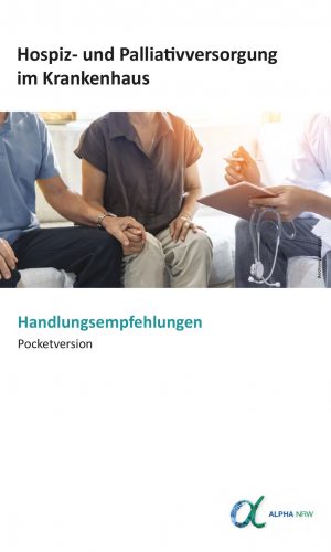 Titel der Broschüre "Hospiz- und Palliativversorgung im Krankenhaus – Handlungsempfehlungen (Pocket-Version)"